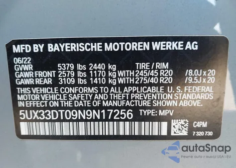 2022 BMW X4 xDrive30I из США, поврежденный, VIN 5UX33DT09N9N17256